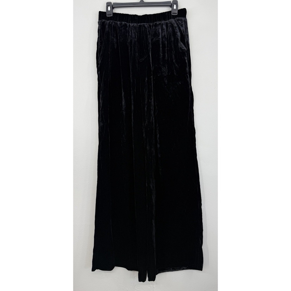 Faherty Velvet Genevieve Wide Leg Pull On Pants Women's Medium High Rise Black